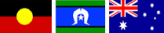 Three flags representing Aboriginal, Torres Strait Islander, and Australian flags for traditional custodians acknowledgement.
